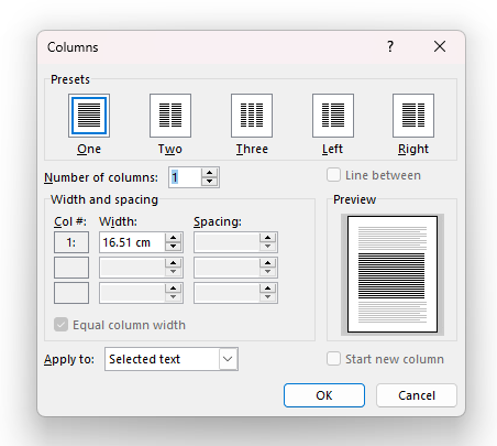Add or Remove Columns Window